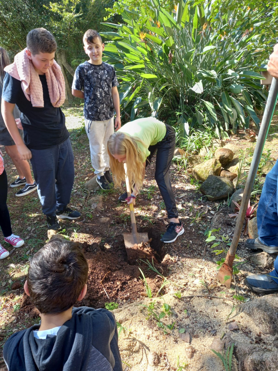 Turma do 5º ano A realiza plantio da árvore escolhida para presentear o Instituto Ivoti