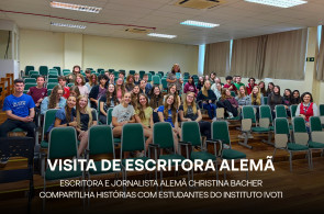 Escritora e jornalista alemã Christina Bacher compartilha histórias com estudantes do Instituto Ivoti