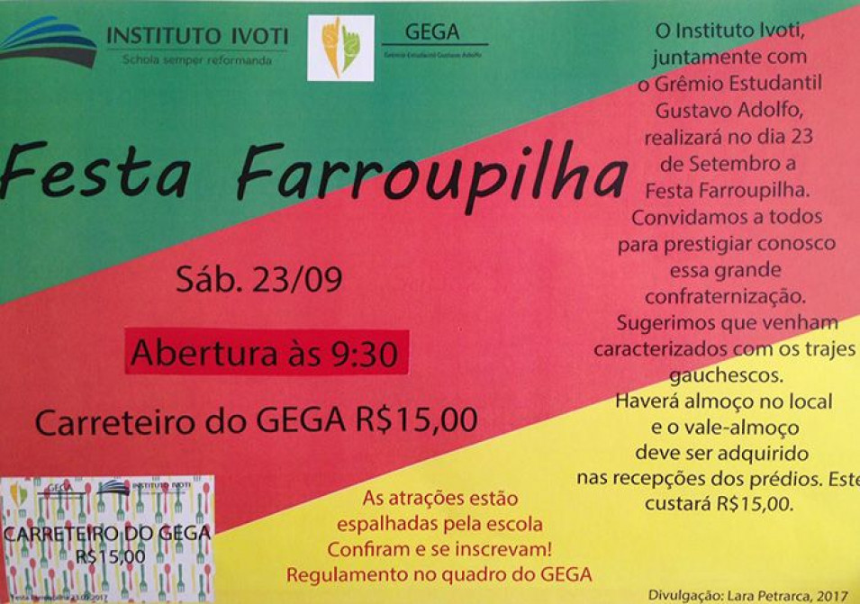 Festa Farroupilha do GEGA será da 23 de setembro