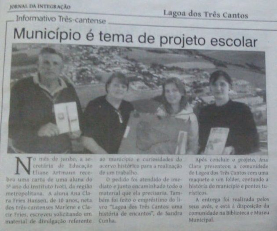 Trabalho de aluna do 5º ano vira matéria de jornal
