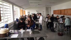 Turma tem aula sobre vidrarias no Laboratório de Ciências