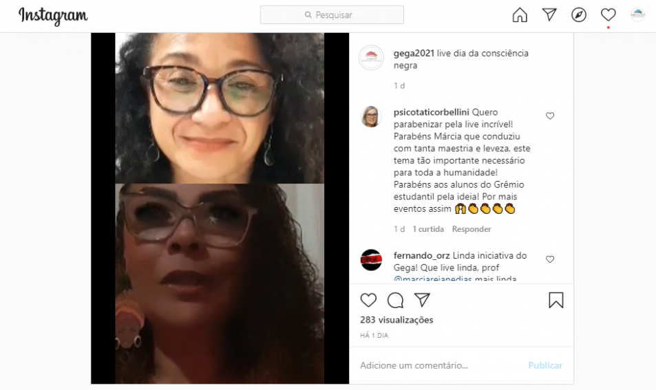 GEGA promove live sobre Consciência Negra com prof. Márcia e Deise Nunes