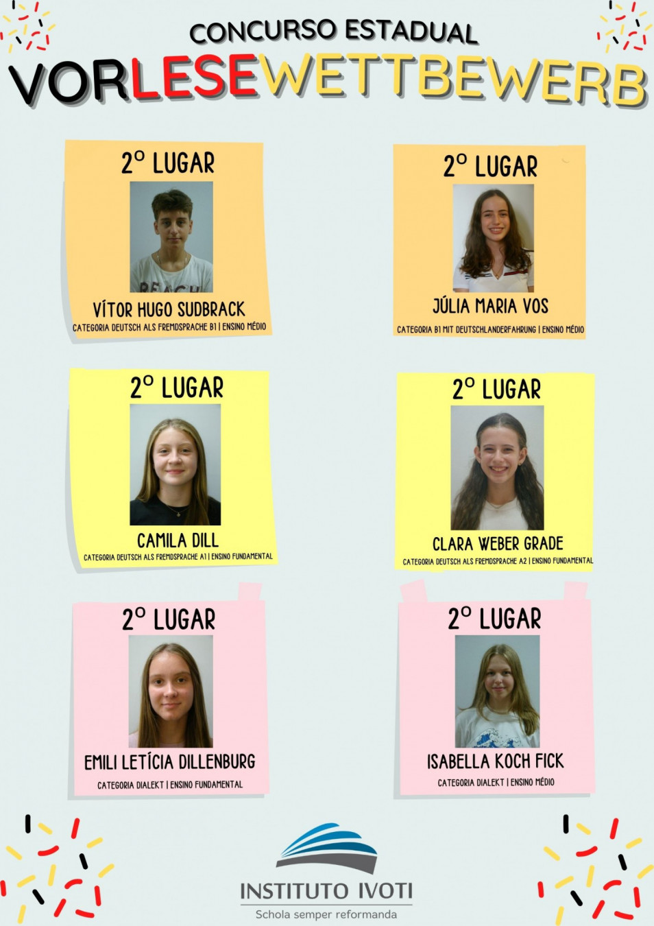 Seis estudantes do Instituto Ivoti ficam em 2º lugar em Concurso Estadual de Leitura em Língua Alemã