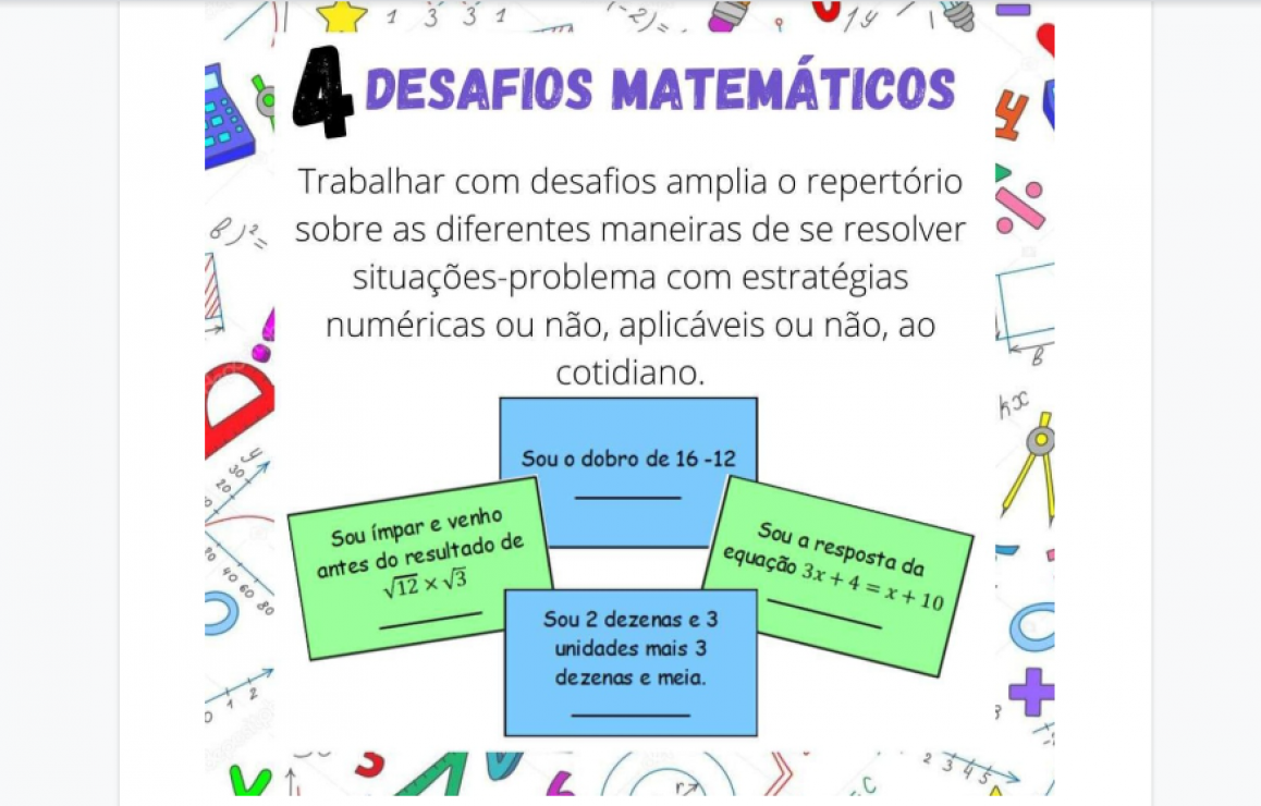 Desafio de Matemática  Desafios de matemática, Atividades de