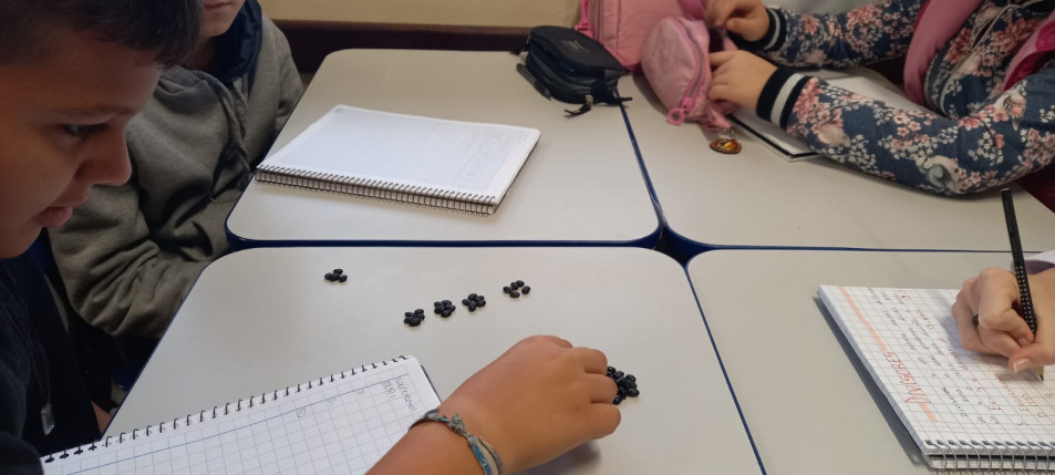 Estudantes do 6º ano trabalham divisores utilizando grãos de feijão